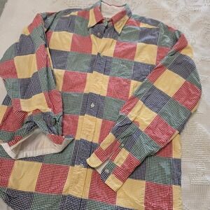 Cold Storage Men's Large Patchwork‎ Gingham Button Front Shirt L Colorblock 90s